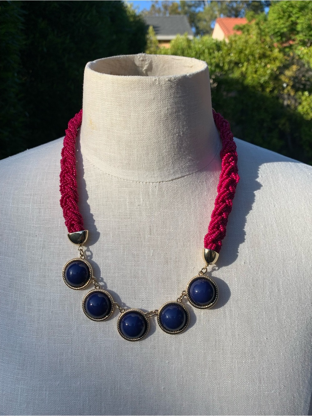 Vintage Talbots Designer Berry
Seed Raspberry Beaded Necklace Fruit Cabochon